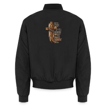 Johannes 3,16 Kreuz Jesus Liebe Christliches Shirt - Unisex Bomberjacke - Schwarz - Hinten - AI Model Male 185 light (185cm)
