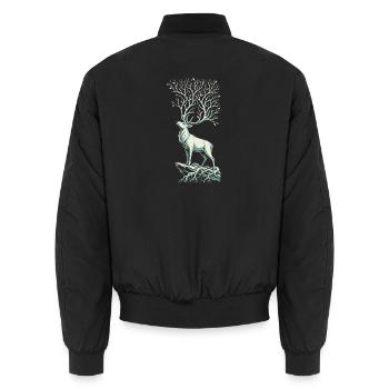 Der Hirsch an der Weltenesche – Geweih aus Ästen - Unisex Bomberjacke - Schwarz - Hinten - AI Model Male 185 light (185cm)