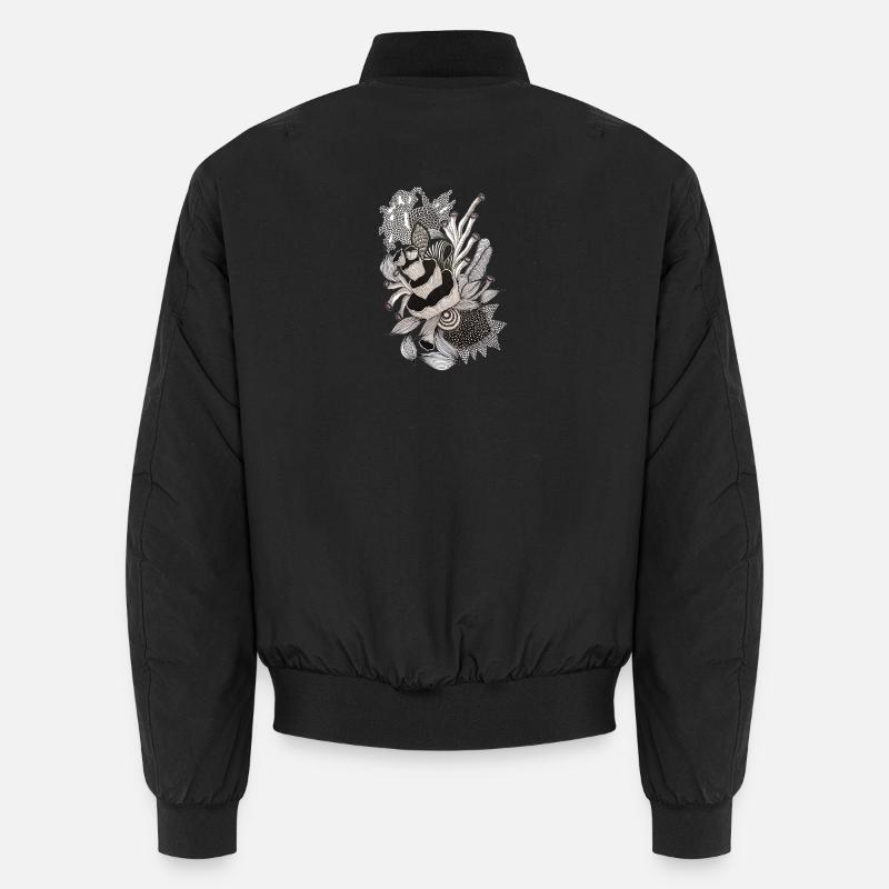 Monochrome Panda Blüten Illustration - Unisex Bomberjacke - Schwarz