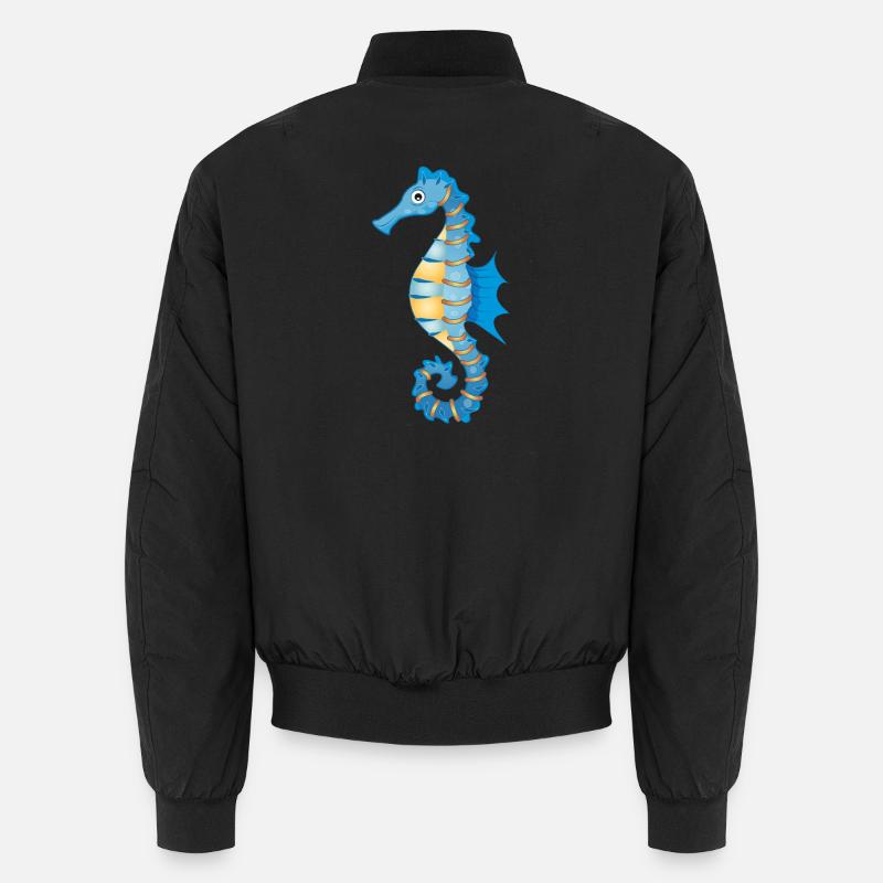 niedliches blaues Seepferdchen im Comic Stil Unisex Bomberjacke
