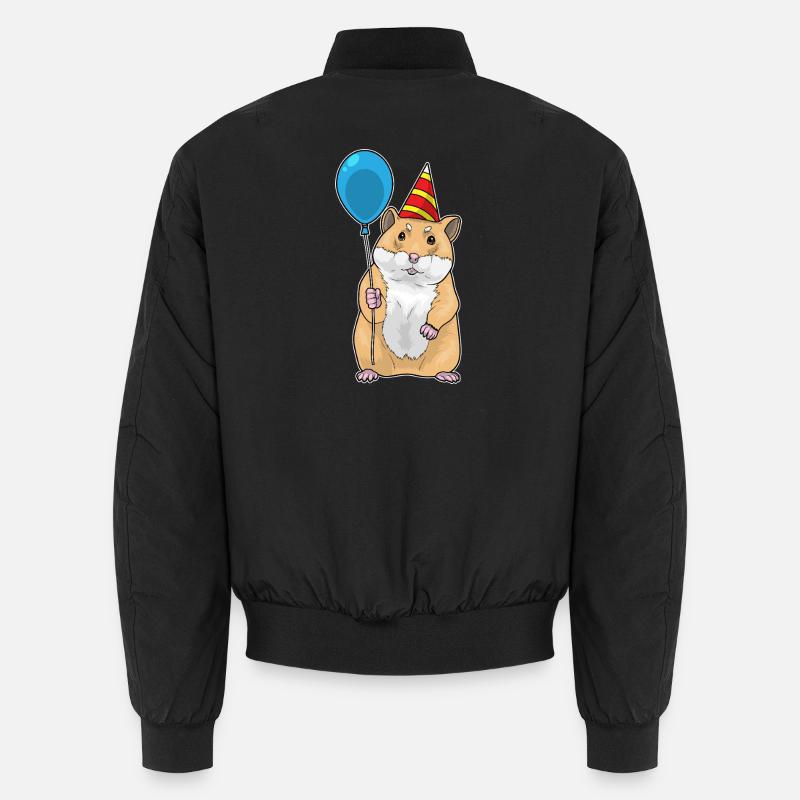 Hamster Birthday Balloon - Unisex Bomber Jacket - black