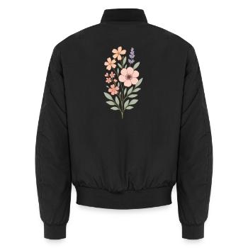 Pastel Flowers Watercolor Bouquet - Unisex Bomber Jacket - black - Back - AI Model Male 185 light (185cm)