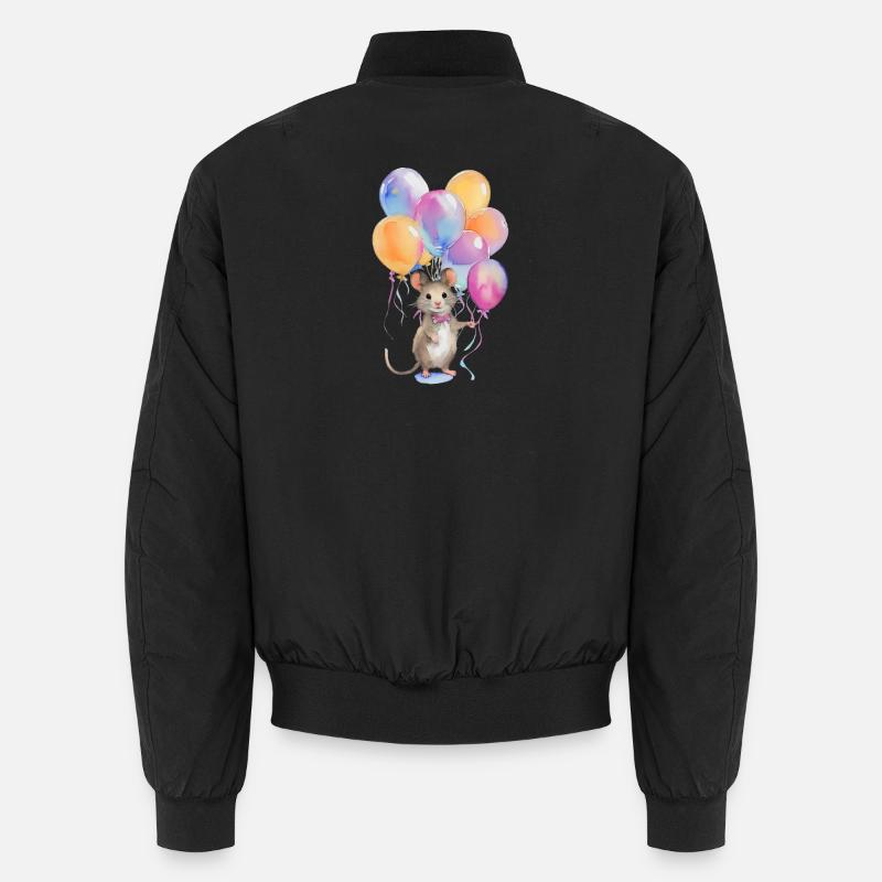 Mouse with balloons - Unisex Bomber Jacket - black