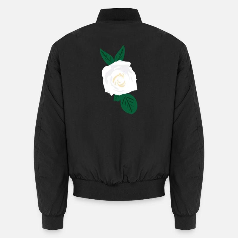 Weiße Rose mit grünen Blättern - Unisex Bomberjacke - Schwarz
