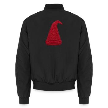 Gnome hat in embroidered look (printed) - Unisex Bomber Jacket - black - Back - AI Model Male 185 light (185cm)