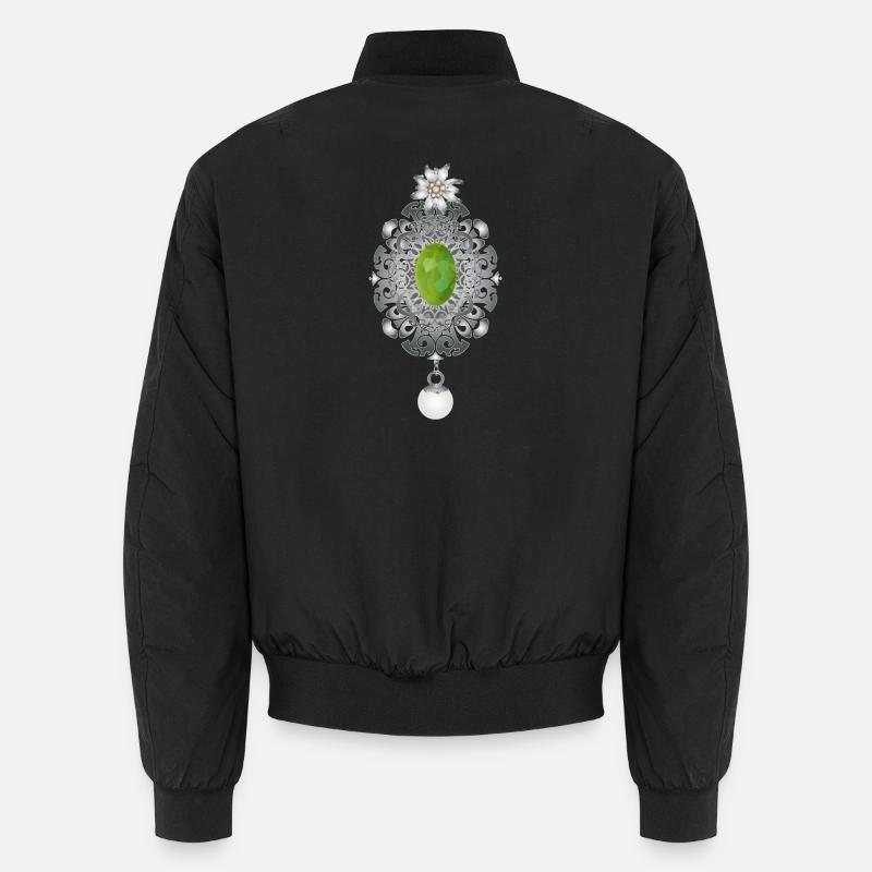 zeitlose Trachten Smaragd Brosche mit Perle Unisex Bomberjacke