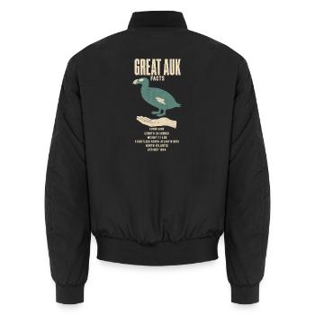 Great Auk Fakten Eiszeit Größenvergleich Tafel - Unisex Bomberjacke - Schwarz - Hinten - AI Model Male 185 light (185cm)