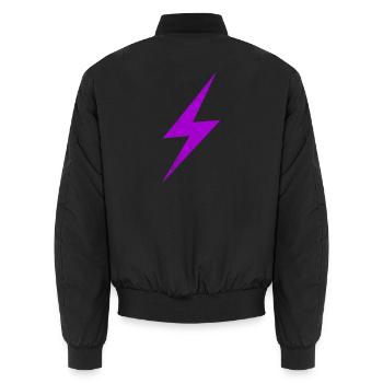 Neonlila Blitz Grafik - Unisex Bomberjacke - Schwarz - Hinten - AI Model Male 185 light (185cm)