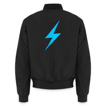 Neonblitz Blau Lightning Motiv - Unisex Bomberjacke - Schwarz - Hinten - AI Model Male 185 light (185cm)