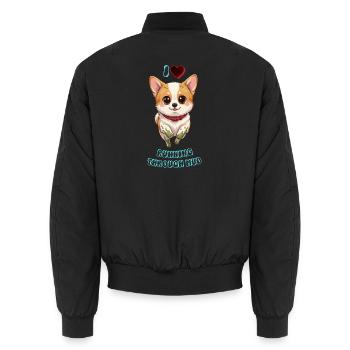 Mud Splash Corgi Joy Süßes Hundedesign - Unisex Bomberjacke - Schwarz - Hinten - AI Model Male 185 light (185cm)