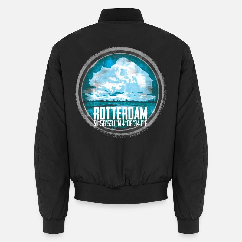 Rotterdam cityscape with coordinates - Unisex Bomber Jacket - black