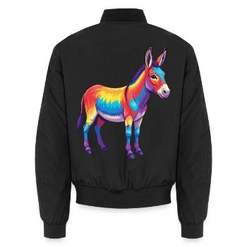 Bunte Eselregenbogen-Pop-Art-Aquarell - Unisex Bomberjacke - Schwarz - Hinten - AI Model Male 185 light (185cm)