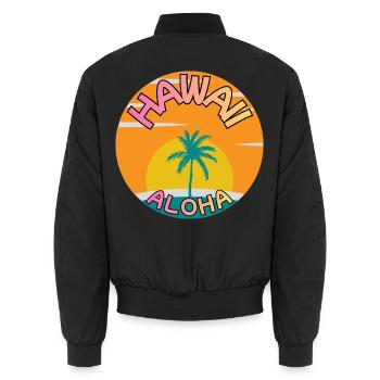 Coucher de soleil Hawaii Aloha avec palmier - Bomber unisexe - noir - Dos - AI Model Male 185 light (185cm)