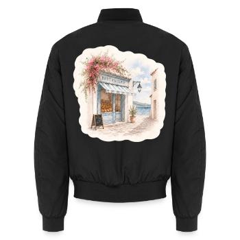 Küstenbäckerei – Bonjour am Meer - Unisex Bomberjacke - Schwarz - Hinten - AI Model Male 185 light (185cm)