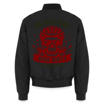 Gravel Bike Skull Ride Dirty Stay Happy - Unisex Bomber Jacket - black - Back - AI Model Male 185 light (185cm)