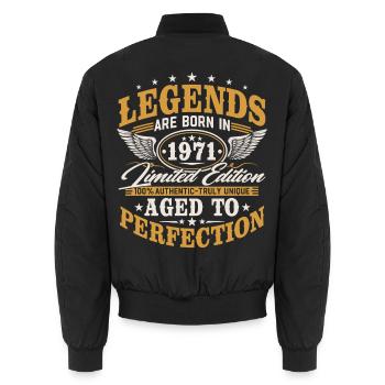 1971 Vintage Born Birthday Vintage Gift - Unisex Bomber Jacket - black - Back - AI Model Male 185 light (185cm)