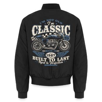 60. Geburtstag Motorrad Jahrgang 1967 geboren - Unisex Bomberjacke - Schwarz - Hinten - AI Model Male 185 light (185cm)
