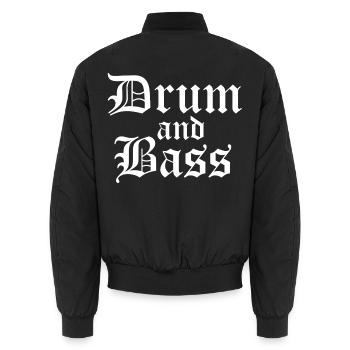 Drum and Bass Gothic-Schrift - Unisex Bomberjacke - Schwarz - Hinten - AI Model Male 185 light (185cm)
