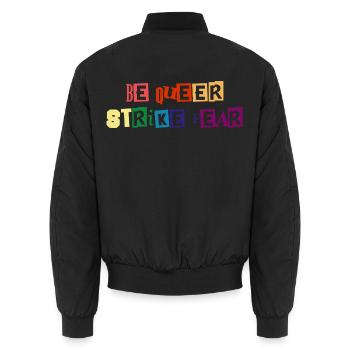 Sei queer, schlag Angst - Unisex Bomberjacke - Schwarz - Hinten - AI Model Male 185 light (185cm)