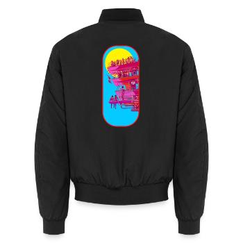 Beach Tower Pop Art Scene - Unisex Bomber Jacket - black - Back - AI Model Male 185 light (185cm)