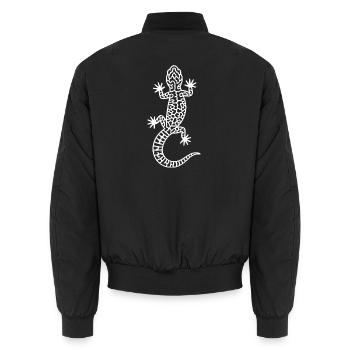 Gecko-Doodle Weiß auf Schwarz - Unisex Bomberjacke - Schwarz - Hinten - AI Model Male 185 light (185cm)