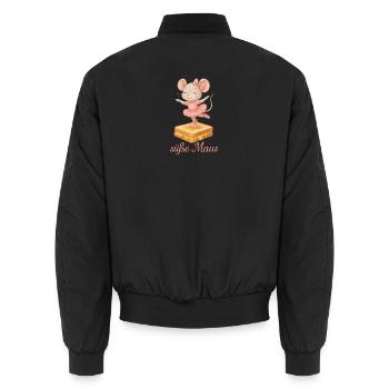 Süße Ballerina-Maus auf Käsesandwich - Unisex Bomberjacke - Schwarz - Hinten - AI Model Male 185 light (185cm)