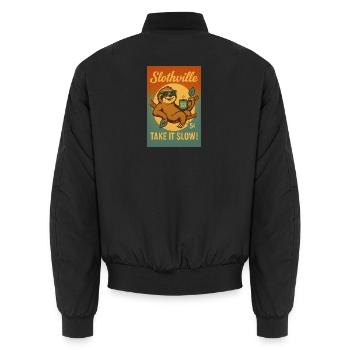 Faultier Slothville - Unisex Bomberjacke - Schwarz - Hinten - AI Model Male 185 light (185cm)