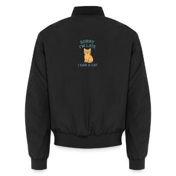 Désolé d’être en retard – j’ai vu un chat - Bomber unisexe - noir - Dos - AI Model Male 185 light (185cm)