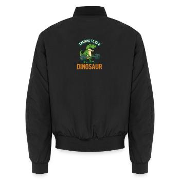 Training To Be A Dinosaur 🏋️🦖 - Unisex Bomber Jacket - black - Back - AI Model Male 185 light (185cm)