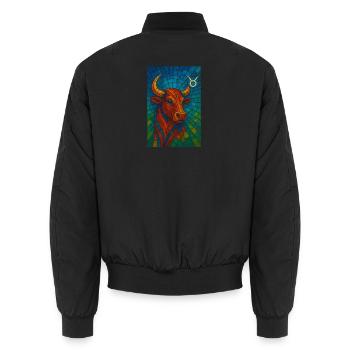 Taurus Stier – Buntes Glasmosaik Sternzeichen - Unisex Bomberjacke - Schwarz - Hinten - AI Model Male 185 light (185cm)