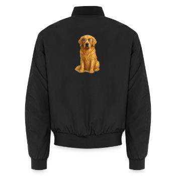 Chien patriotique Golden Retriever avec des lunettes de drapeau - Bomber unisexe - noir - Dos - AI Model Male 185 light (185cm)