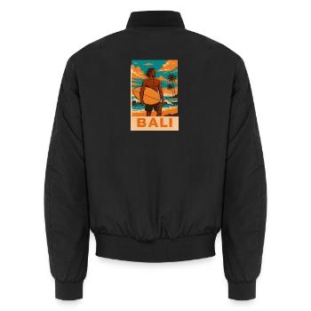 Surfeurs sur la plage de Bali Coucher de soleil - Bomber unisexe - noir - Dos - AI Model Male 185 light (185cm)