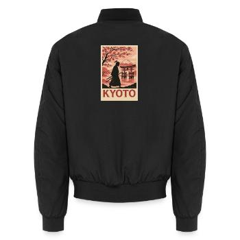 Kyoto Samurai and Cherry Blossoms Silhouette - Unisex Bomber Jacket - black - Back - AI Model Male 185 light (185cm)