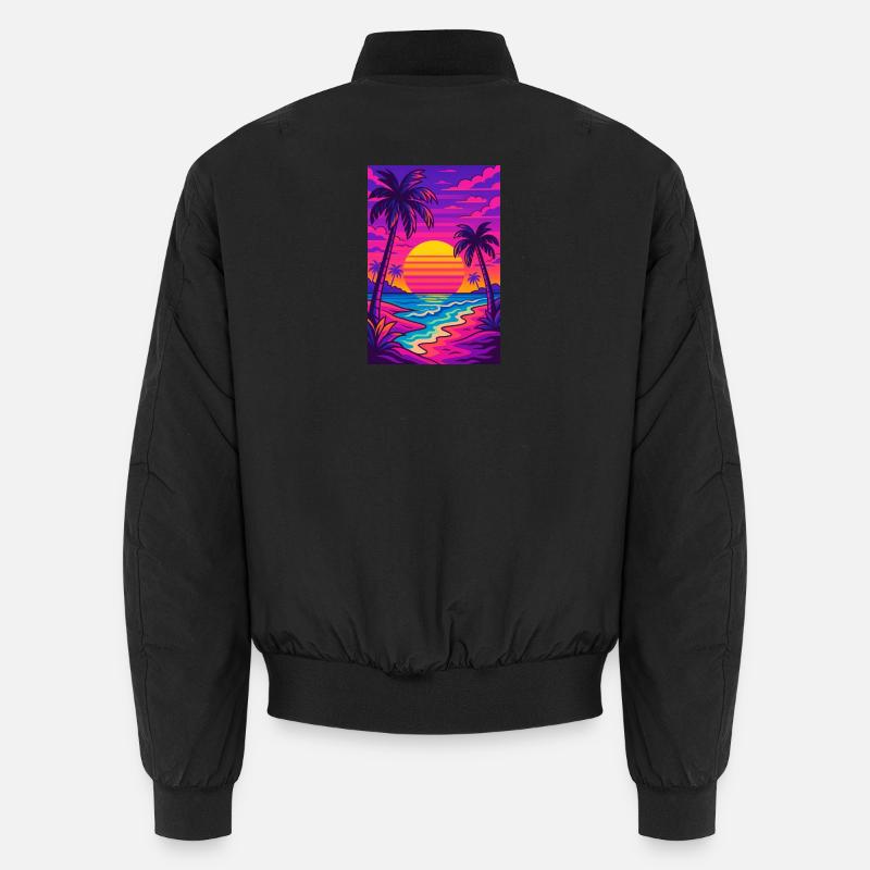 Retro-80er-Neon-Strand-Synthwave-Art - Unisex Bomberjacke - Schwarz