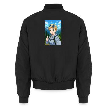 Animiertes Bergwanderer-Abenteuer - Unisex Bomberjacke - Schwarz - Hinten - AI Model Male 185 light (185cm)