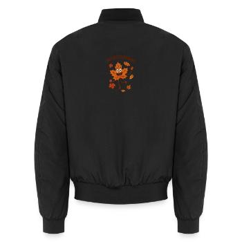 Autumn leaves cheerful leaf character - Unisex Bomber Jacket - black - Back - AI Model Male 185 light (185cm)