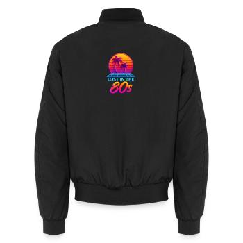 Neon 80er Retro Sonnenuntergang - Unisex Bomberjacke - Schwarz - Hinten - AI Model Male 185 light (185cm)
