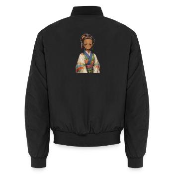 Ethnisches Mädchen im bunten Kimono - Unisex Bomberjacke - Schwarz - Hinten - AI Model Male 185 light (185cm)