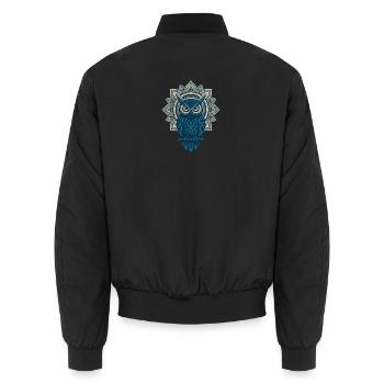 Blauer Eulen Mandala - Unisex Bomberjacke - Schwarz - Hinten - AI Model Male 185 light (185cm)