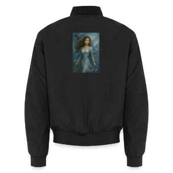 Himmlische Göttin – Licht und weiße Vögel - Unisex Bomberjacke - Schwarz - Hinten - AI Model Male 185 light (185cm)