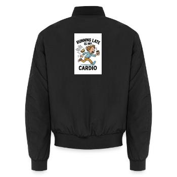 Running too late is my cardio - Unisex Bomber Jacket - black - Back - AI Model Male 185 light (185cm)