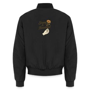 Stark & Schön - Empowerment Blumenmotiv - Unisex Bomberjacke - Schwarz - Hinten - AI Model Male 185 light (185cm)