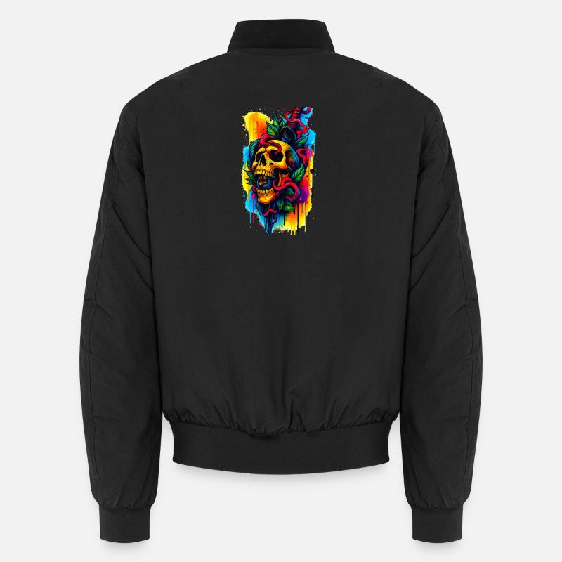 Bunter Totenschädel mit Messer und Blättern Unisex Bomberjacke
