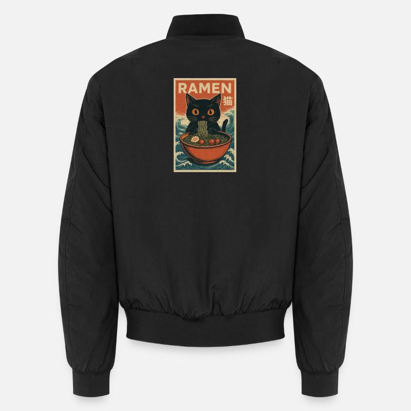Ramen Katze Retro Poster - Unisex Bomberjacke - Schwarz