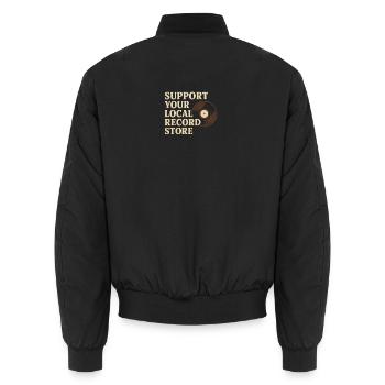Support Local Record Store Vinyl Tee - Unisex Bomber Jacket - black - Back - AI Model Male 185 light (185cm)