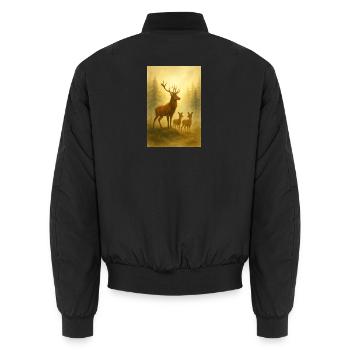 Goldhirschfamilie im Wald - Unisex Bomberjacke - Schwarz - Hinten - AI Model Male 185 light (185cm)