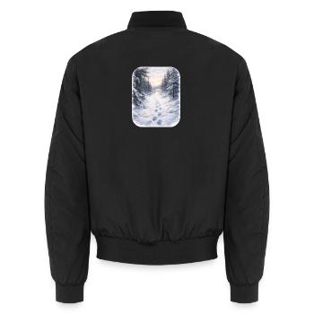 Winter Forest Path Morgenschein - Unisex Bomber Jacket - black - Back - AI Model Male 185 light (185cm)