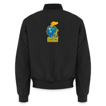 Capital Sparks Knowledge - Unisex Bomber Jacket - black - Back - AI Model Male 185 light (185cm)