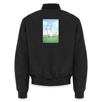 White cat with a cheeky look - Unisex Bomber Jacket - black - Back - AI Model Male 185 light (185cm)
