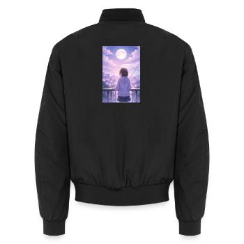 Luna Urban Im Regen - Unisex Bomberjacke - Schwarz - Hinten - AI Model Male 185 light (185cm)